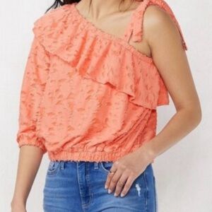 LC Lauren Conrad One-Shoulder Coral Blouse